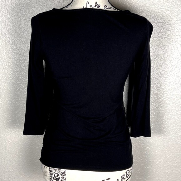 Grace Sz PS English Lace Embellished Blouse Long Sleeve Black Stretch - Picture 4 of 9